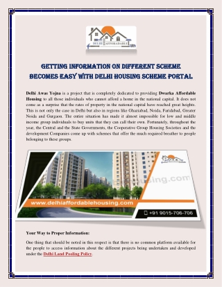 Getting Information on Different Scheme Becomes Easy with Delhi Housing Scheme Portal