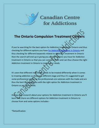 The Ontario Compulsion Treatment Centers