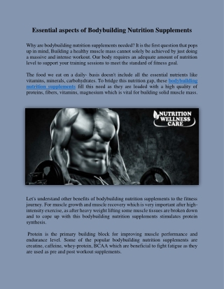 Essential aspects of Bodybuilding Nutrition Supplements