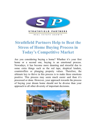 Strathfield Partners Helps to Beat the Stress of Home Buying Process in Today’s Competitive Market