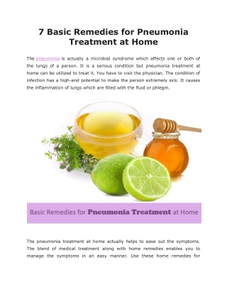 7 Basic Remedies for Pneumonia Treatment at Home