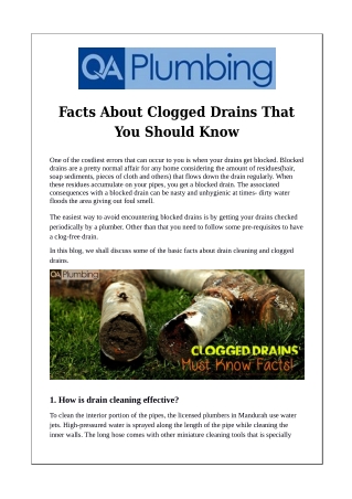 Facts About Clogged Drains That You Should Know