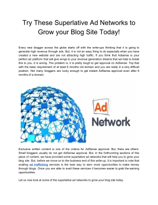 Try These Superlative Ad Networks to Grow your Blog Site Today!