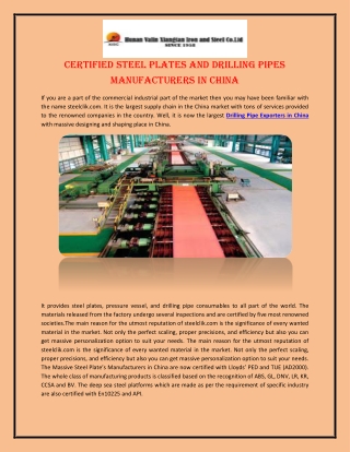 Certified Steel Plates and Drilling Pipes Manufacturers in China
