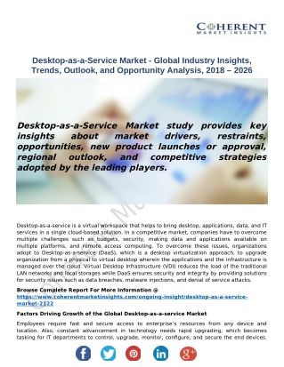 Desktop-as-a-Service Market - Global Industry Insights, Trends, Outlook, and Opportunity Analysis, 2018 – 2026