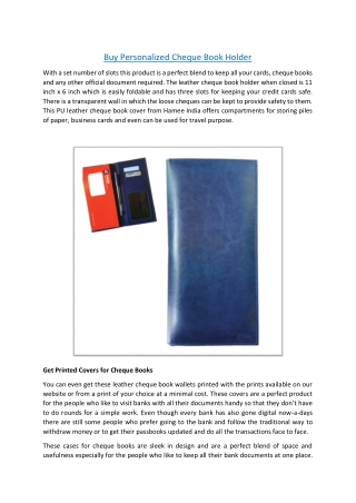 Printed Cheque Book Holder Available