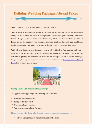 Defining Wedding Packages Abroad Prices