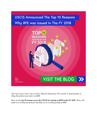 USCIS : Top 10 Reasons Why RFE was Issued In The FY 2018