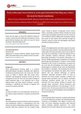 Early endoscopic intervention in acute gastrointestinal bleeding may reduce the need for blood transfusion