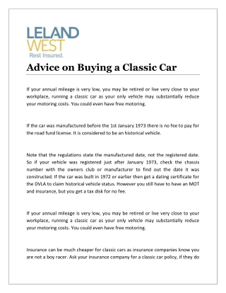 Advice on Buying a Classic Car