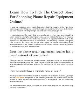 Learn How To Pick The Correct Store For Shopping Phone Repair Equipment Online