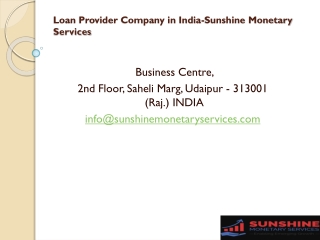 Loan Provider Company in India-Sunshine Monetary Services