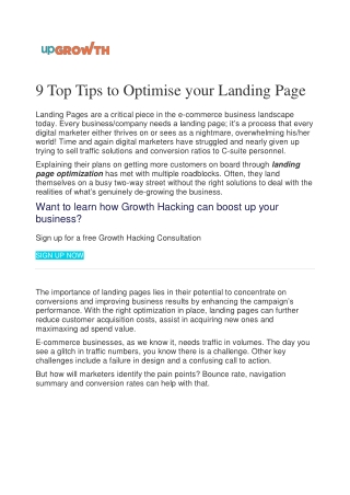 9 Top Tips to Optimise your Landing Page