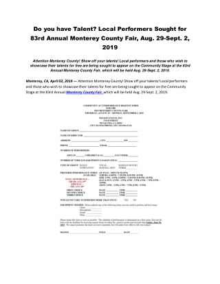 Do you have Talent? Local Performers Sought for 83rd Annual Monterey County Fair