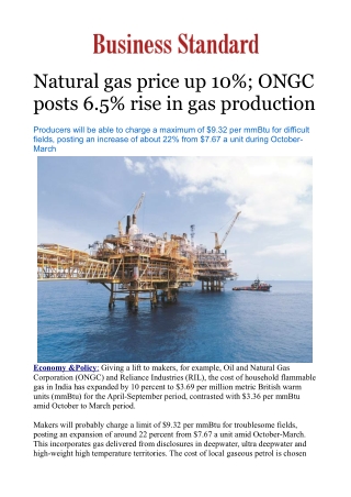 Natural gas price up 10%; ONGC posts 6.5% rise in gas production |