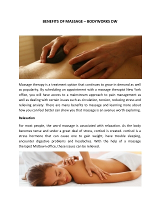 BENEFITS OF MASSAGE – BODYWORKS DW