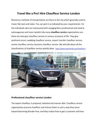 Travel like a Pro! Hire Chauffeur Service London