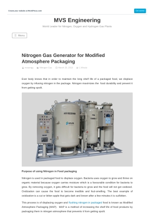 Nitrogen Gas Generator for Modified Atmosphere Packaging