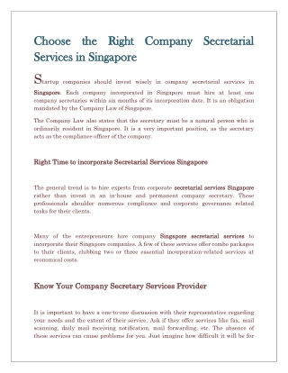 Choose the Right Company Secretarial Services in Singapore