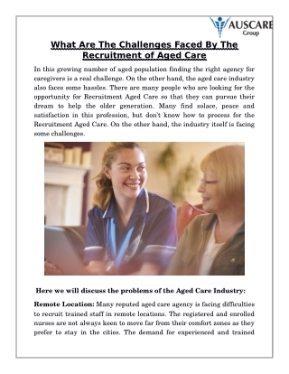 What Are The Challenges Faced By The Recruitment of Aged Care