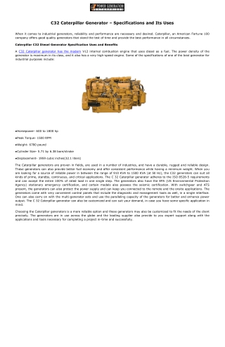 C32 Caterpillar Generator – Specifications and Its Uses