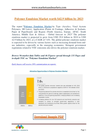 Polymer Emulsion Market worth $42.9 billion by 2023