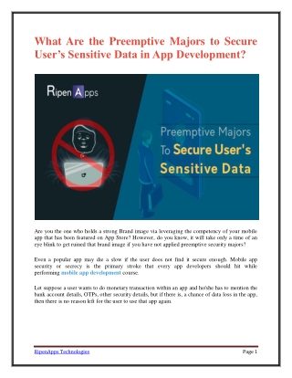 What Are the Preemptive Majors to Secure User’s Sensitive Data in App Development?