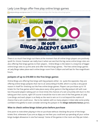 Lady Love Bingo offer free play online bingo games