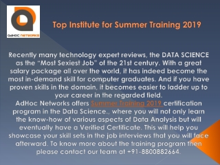 Top Institute for Summer Training 2019