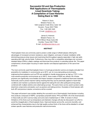 Successful Oil and Gas Production Well Applications of Thermoplastic Lined Downhole Tubing: A Compilation of Case Histor