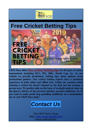 Free Cricket Betting Tips