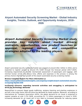 Airport Automated Security Screening Market - Global Industry Insights, Trends, Outlook, and Opportunity Analysis, 2018–
