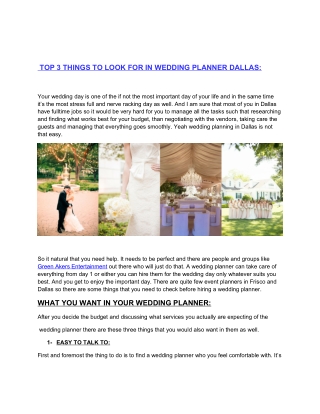 Top 3 Things to looks for in Weeding Planner Dallas