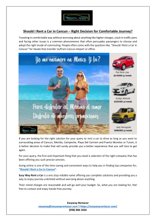 Should I Rent a Car in Cancun – Right Decision for Comfortable Journey?