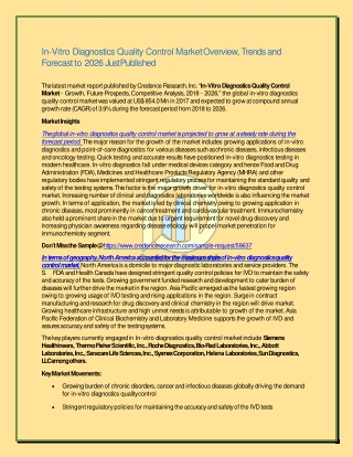 In-Vitro Diagnostics Quality Control Market Analysis on Size, Cost Structure, Segment, Regional outlook and Forecast 202