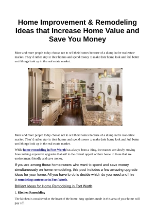 Home Improvement & Remodeling Ideas that Increase Home Value and Save You Money