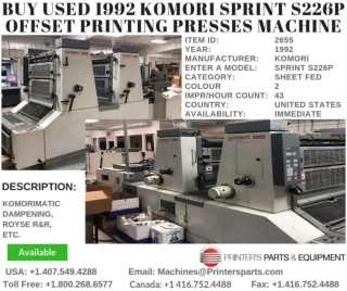 Buy Used 1992 Komori Sprint S226P Offset Printing Presses Machine