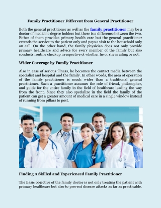 Family Practitioner Different from General Practitioner