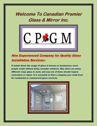 Glass Shower Doors Toronto- www.cpgmvaughan.com