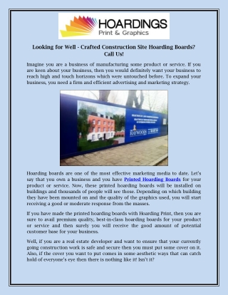 Looking for Well - Crafted Construction Site Hoarding Boards? Call Us!