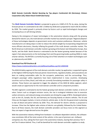 Multi Domain Controller Market Booming by Top players Continental AG (Germany), Visteon Corporation (US), Robert Bosch G