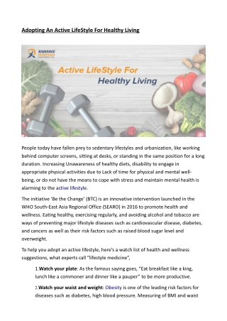 An active lifestyle helps you live longer and healthier