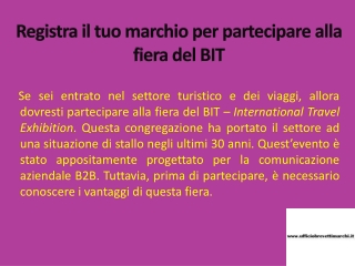 Registra il tuo marchio per partecipare alla fiera del BIT