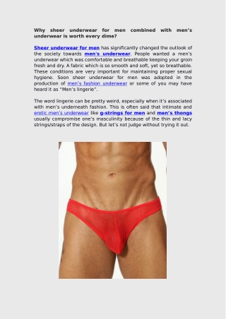 Why sheer underwear for men combined with men’s underwear is worth every dime?