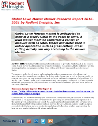 Lawn Mower Market Global Insights, Future Trend & Forecast to 2016-2021