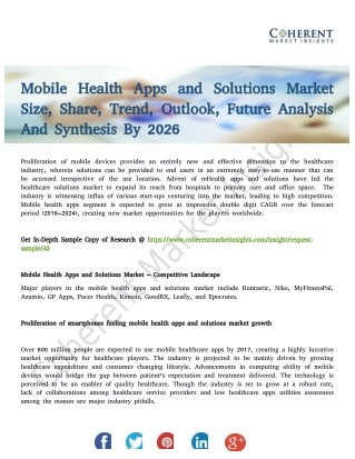 Mobile Health Apps and Solutions Market Value Projected to Expand by 2018-2026