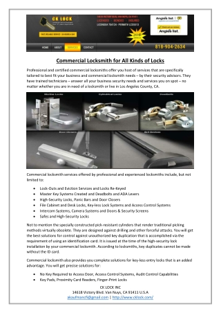 Commercial Locksmith for All Kinds of Locks