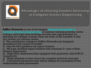 Advantages of choosing Summer Internship in Computer Science Engineering