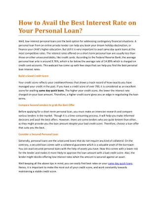 How to Avail the Best Interest Rate on Your Personal Loan