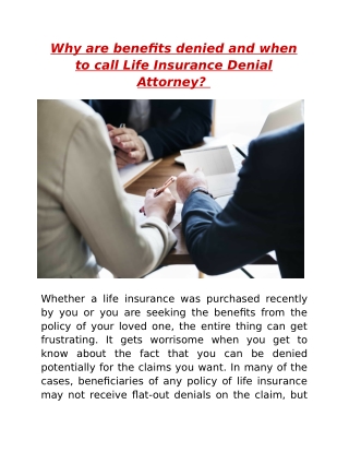 Why are benefits denied and when to call Life Insurance Denial Attorney